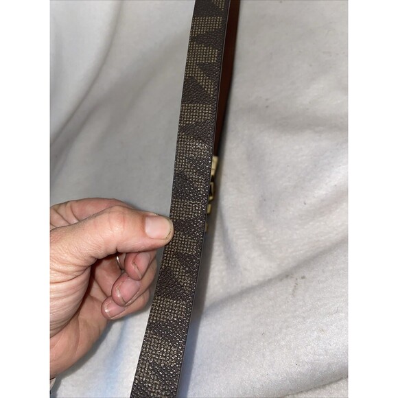Michael Kors Belt gold metal logo Two Tone MK Logo Buckle Brown Luxury Scuffs - Picture 7 of 8